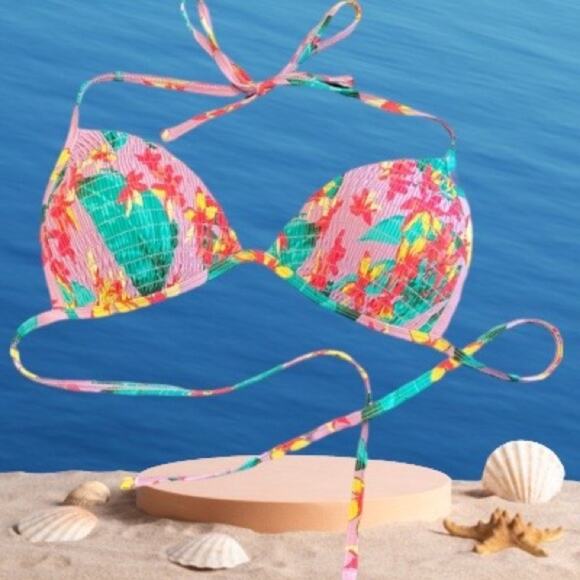 Aerie Bikini Swim Top Tropical Print padded for lift  like new Condition M - Picture 1 of 5